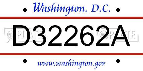 D32262A District Of Columbia License Plate