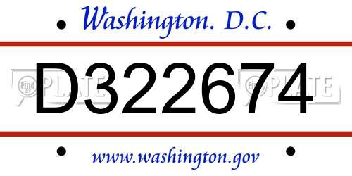 D322674 District Of Columbia License Plate