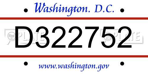 D322752 District Of Columbia License Plate