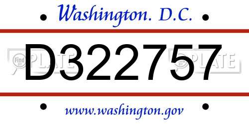 D322757 District Of Columbia License Plate