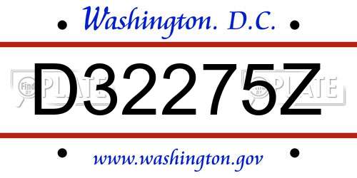 D32275Z District Of Columbia License Plate