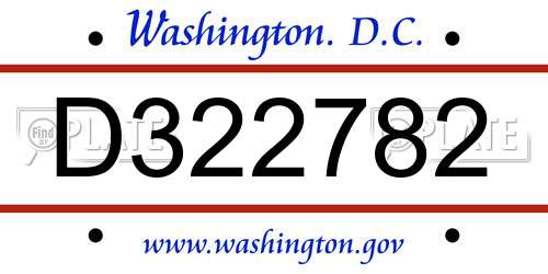 D322782 District Of Columbia License Plate