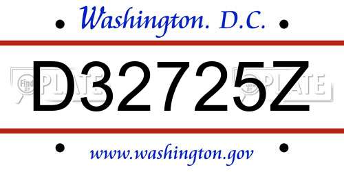 D32725Z District Of Columbia License Plate