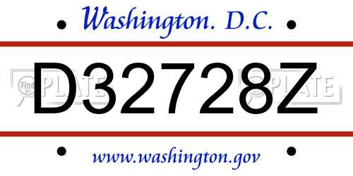 D32728Z District Of Columbia License Plate