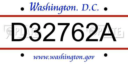 D32762A District Of Columbia License Plate