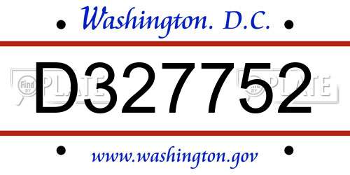 D327752 District Of Columbia License Plate