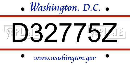 D32775Z District Of Columbia License Plate