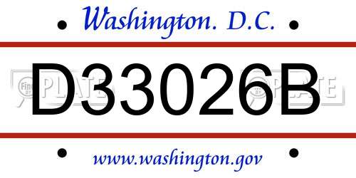 D33026B District Of Columbia License Plate
