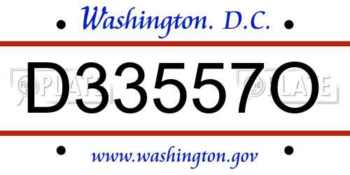 D33557O District Of Columbia License Plate