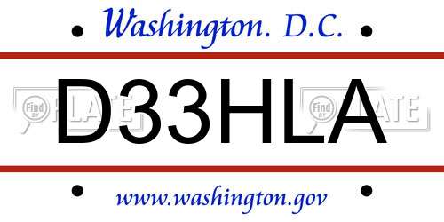D33HLA District Of Columbia License Plate