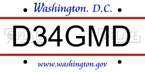 D34GMD District Of Columbia License Plate