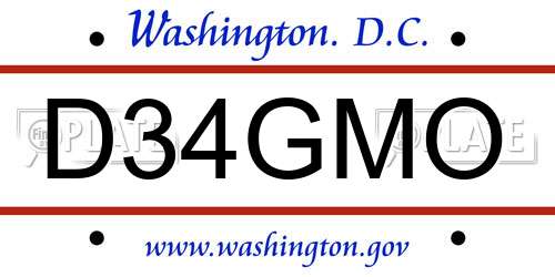 D34GMO District Of Columbia License Plate
