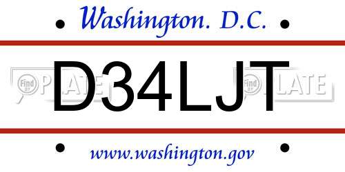 D34LJT District Of Columbia License Plate