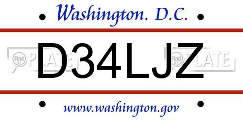 D34LJZ District Of Columbia License Plate