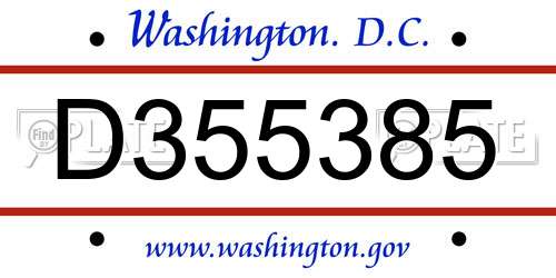 D355385 District Of Columbia License Plate