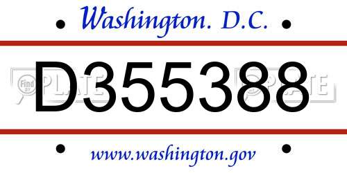D355388 District Of Columbia License Plate