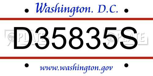 D35835S District Of Columbia License Plate