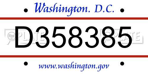 D358385 District Of Columbia License Plate