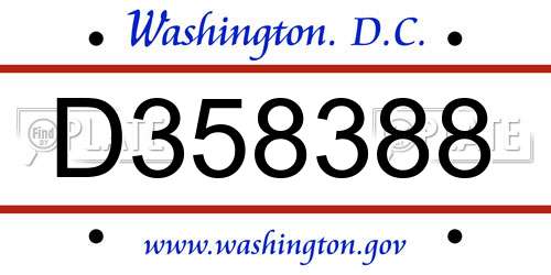 D358388 District Of Columbia License Plate