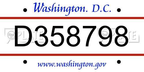 D358798 District Of Columbia License Plate
