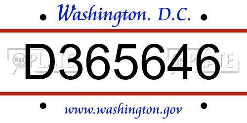 D365646 District Of Columbia License Plate