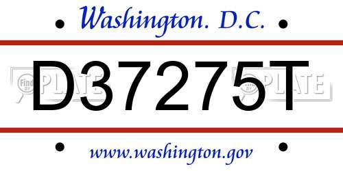 D37275T District Of Columbia License Plate
