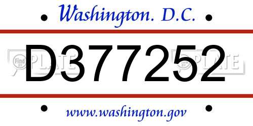 D377252 District Of Columbia License Plate