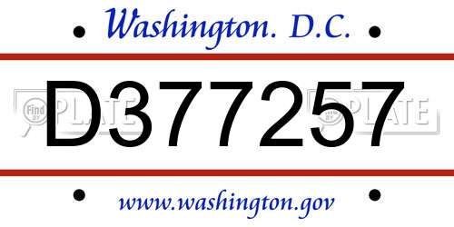 D377257 District Of Columbia License Plate