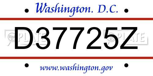 D37725Z District Of Columbia License Plate