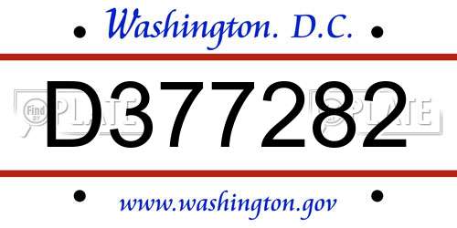 D377282 District Of Columbia License Plate