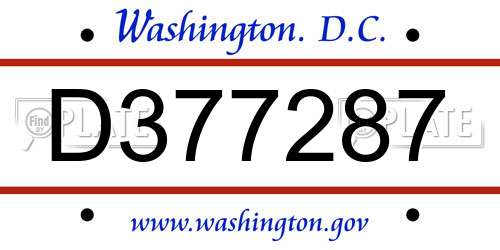 D377287 District Of Columbia License Plate
