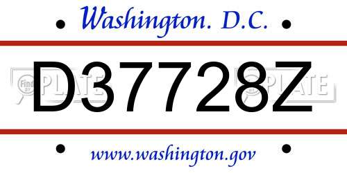 D37728Z District Of Columbia License Plate