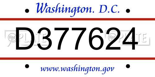 D377624 District Of Columbia License Plate