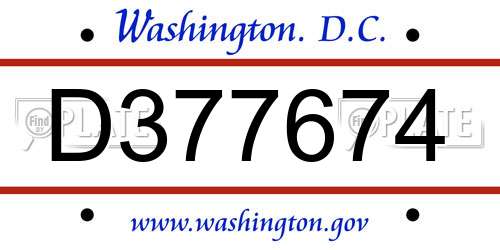 D377674 District Of Columbia License Plate