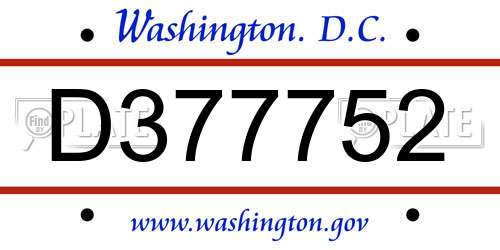 D377752 District Of Columbia License Plate