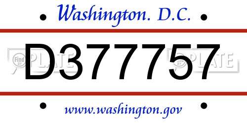 D377757 District Of Columbia License Plate