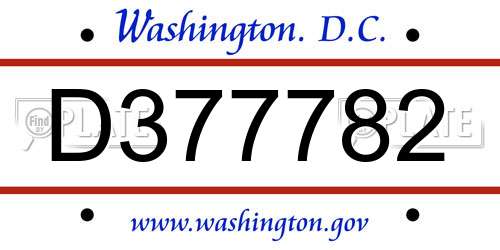 D377782 District Of Columbia License Plate