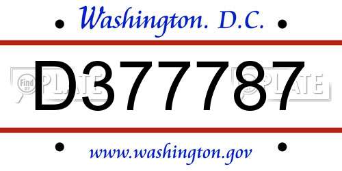 D377787 District Of Columbia License Plate