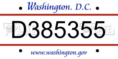 D385355 District Of Columbia License Plate
