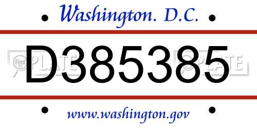 D385385 District Of Columbia License Plate