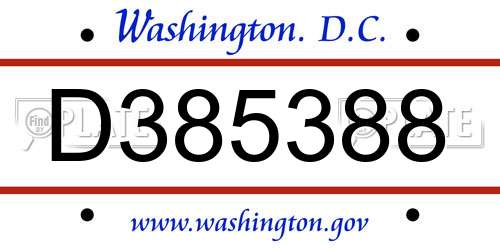 D385388 District Of Columbia License Plate