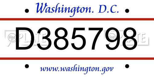 D385798 District Of Columbia License Plate