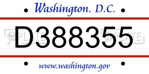 D388355 District Of Columbia License Plate