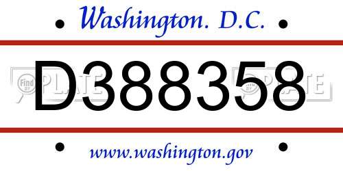 D388358 District Of Columbia License Plate