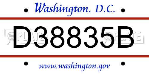 D38835B District Of Columbia License Plate