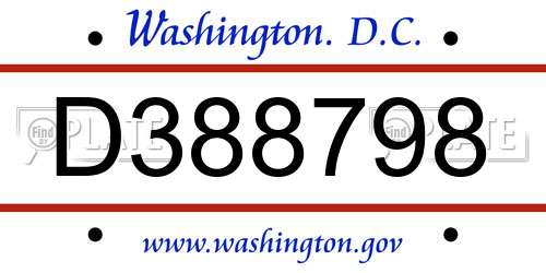 D388798 District Of Columbia License Plate
