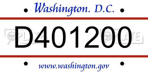 D401200 District Of Columbia License Plate