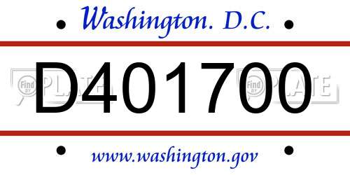 D401700 District Of Columbia License Plate