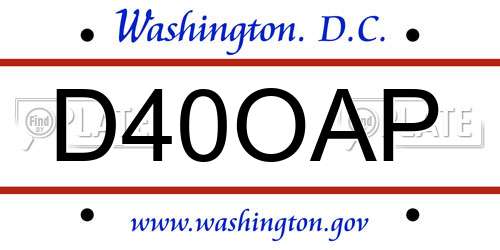 D40OAP District Of Columbia License Plate