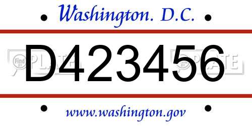 D423456 District Of Columbia License Plate